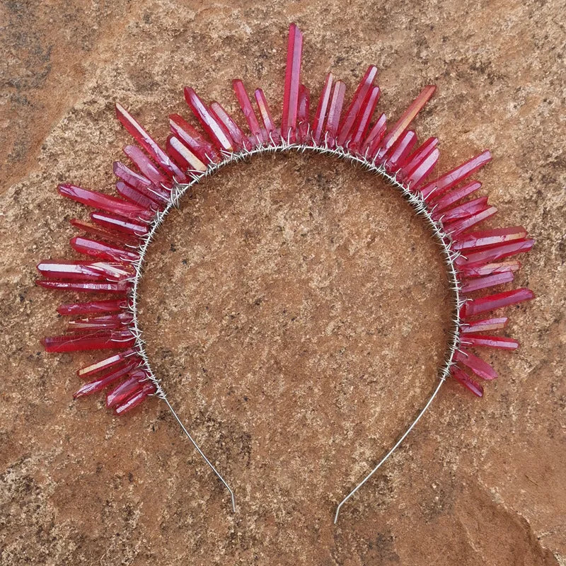 DIY Wholesale Latest Fashion Women Natural Crystal Headband Bridal Red Comb Care Skin