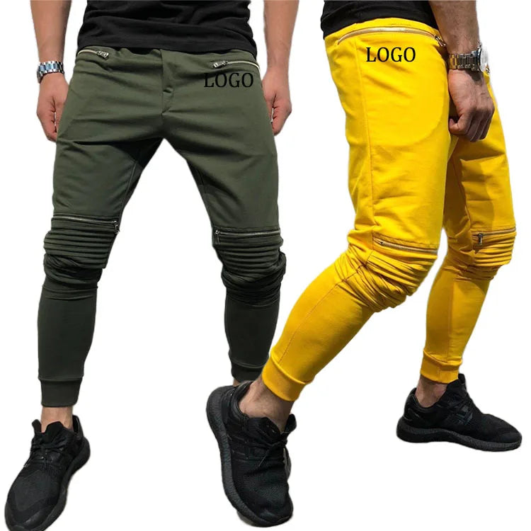 2025 Autumn Men's Gym Fitness Drawstring Pant Zipper Tight Solid Pencil Stretch Casual Men's Pants With Pocket