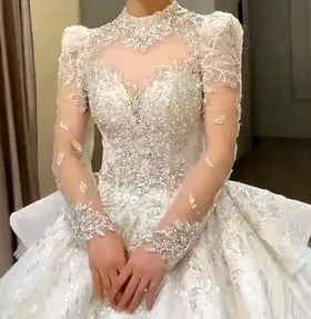 S0020Y High -quality Hot Sales With Hijab Price Wholesale Price Lace Fabric Bride White Plus Size Wedding Dresses