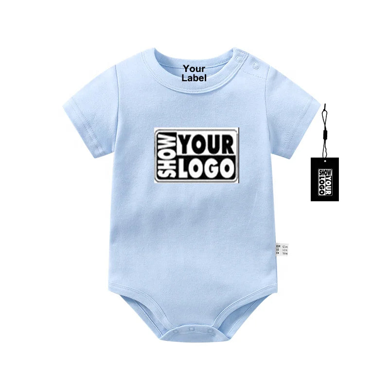 Free Labels Print and Hang Tags Custom Design Baby Rompers 100% Cotton Knitted Fabric Unisex Custom Brand Newborn Baby Clothes