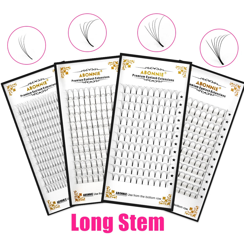 Abonnie Heat Bonded Pre-Made Eyelash 3D 6D 10D 0.07 C D Dd Curl Mink Pre Made Lash Fan Handmade Long Stem Premade Volume Fans
