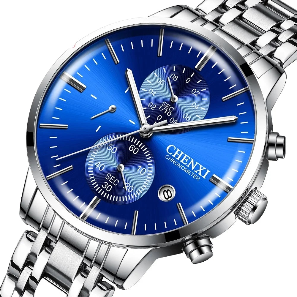 CHENXI 971 Watch for Men Fashion Multifunctional Chronograph Stainless Steel Waterproof Mens Wristwatches Luxury Quartz Watches