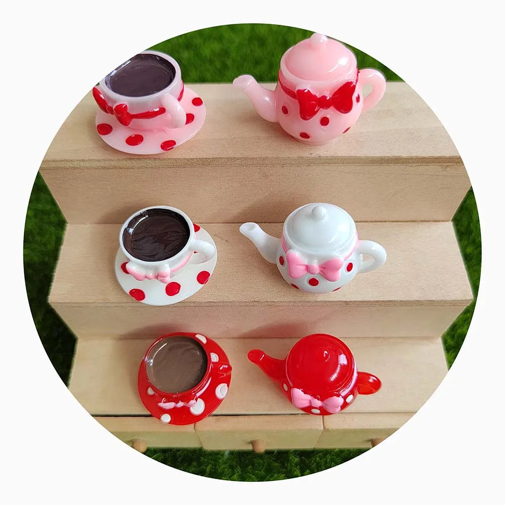 Miniature Food Kitchen Decoration Coffee Cup Coffee Pot Sets Mini Coffee Model Pretend Mini Kitchen Food Cake Toppers for DIY Mi