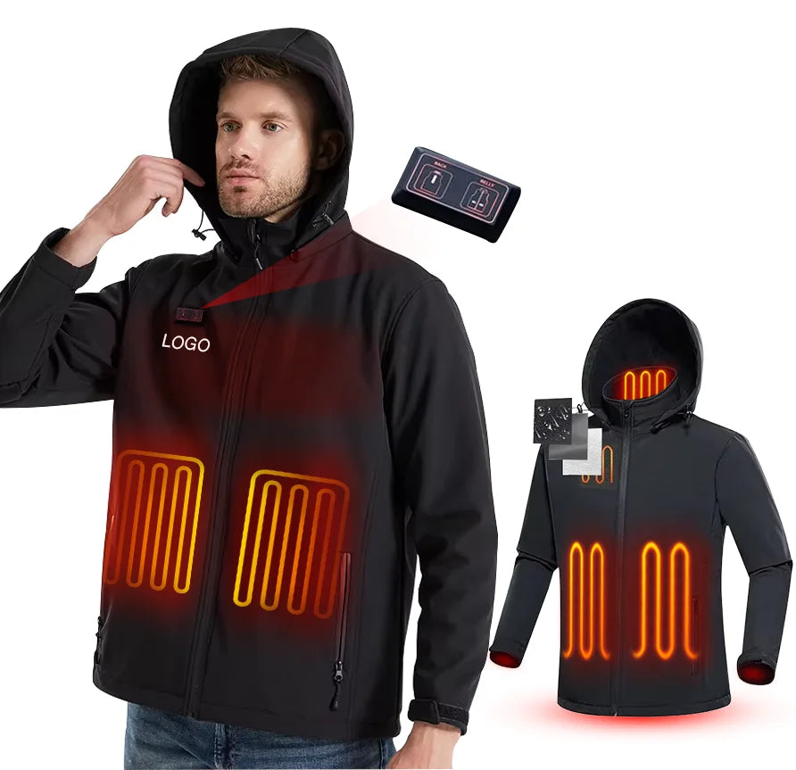 Low MOQ Custom Winter Self Heating Jacket USB Electric Battery Rechargeable Heated Jacket Mens With Battery Pack