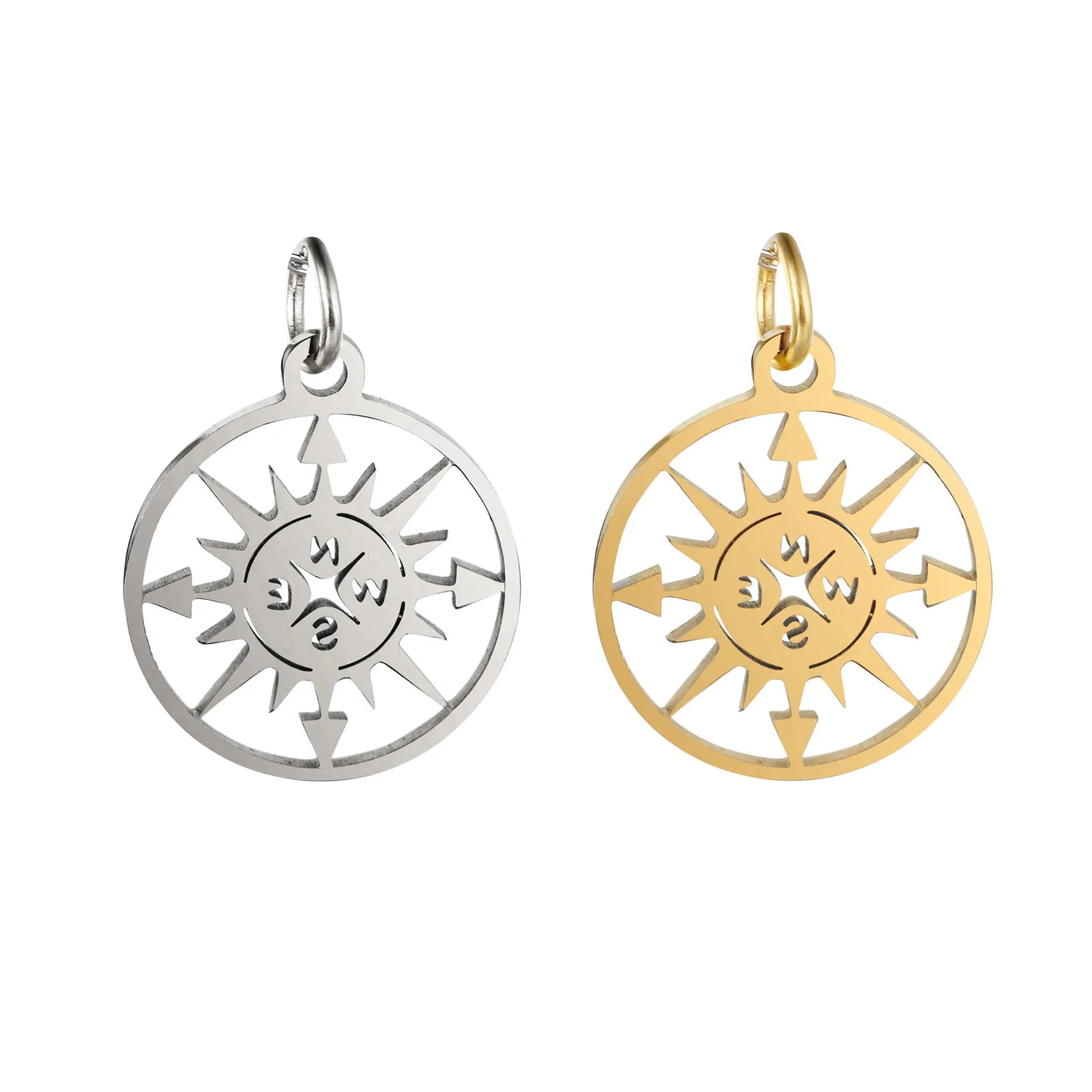 Classic Design Pendant Bracelet Accessories Jewelry Vacuum Gold Plated Stainless Steel Hollow Compass Charm