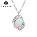 New Arrival Trendy Synthetic Opal 925 Sterling Silver 8mm Oval Cut Bezel Opal Pendant Necklace for Women