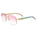 2023 New Fashion Buffalo Horn Handmade Sea Shell Frame Rimless Square Sunglasses Red Blue UV400 Protection Custom OEM ODM Unisex