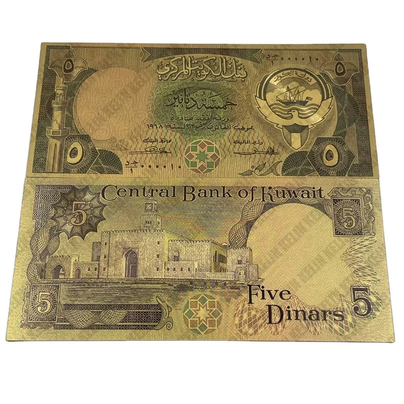 Kuwait Money 1/4 1/2 1 5 10 KWD Card 24k Gold Plated Foil Banknotes