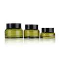 Custom Label Empty 15g 30g 50g round Glass Cream Jar with Black Plastic Lid for Skin Care and Face Cream