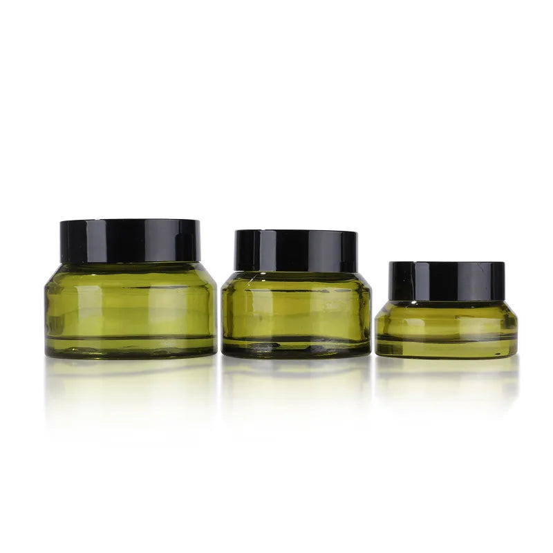 Custom Label Empty 15g 30g 50g round Glass Cream Jar with Black Plastic Lid for Skin Care and Face Cream