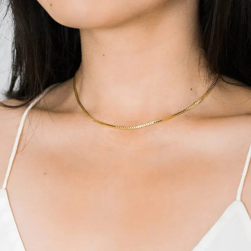 Milskye Custom Design 925 Silver Gold Plated 18k 1mm Box Chain Necklace for Women