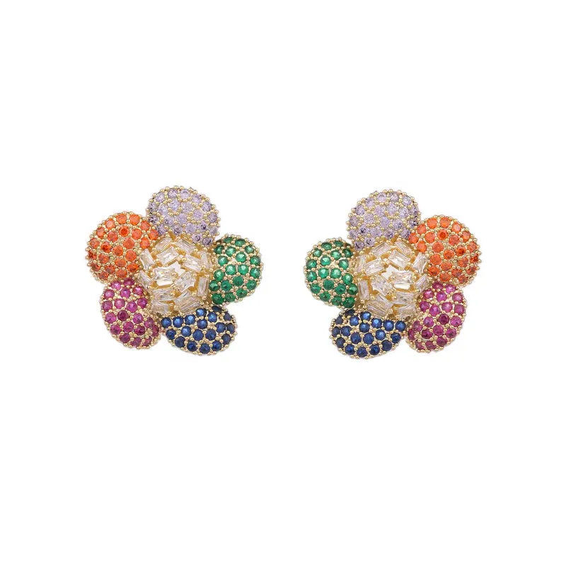 DUYIZHAO Ins Style Hot Trendy Fashion S925 Sterling Silver Needle Colorful CZ Paved Sweet Sunflower Stud Earrings for Women Girl