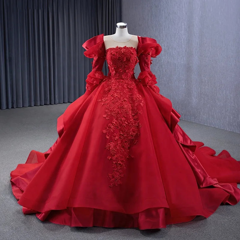 Jancember 231122 Princess Classic Satin Red Formal Party Ball Gown Evening Dresses