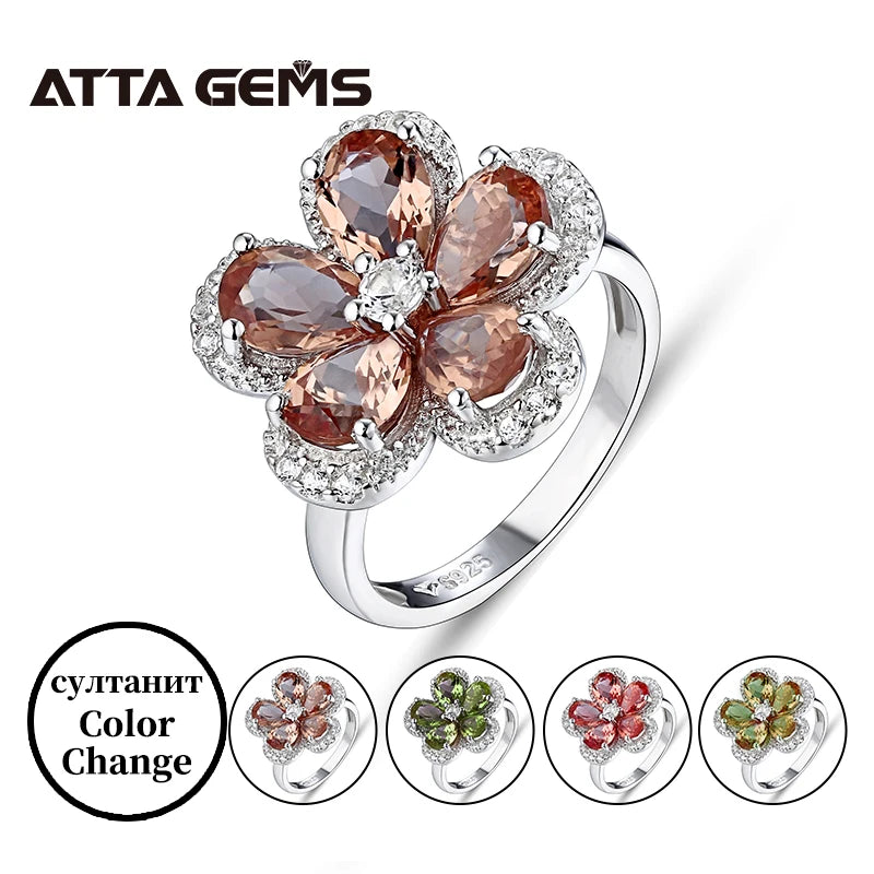 Colorful Flower Rings Lovely Style Diaspore  Gemstone Rings Solid 925 Sterling Silver Sultanite Rings for Women Engagement