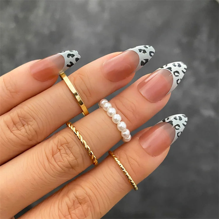 VKME 2022 Luxury Gold Plated Cuban Metal Freshwater Pearl Rings Set New Finger Joint Chain Alloy Jewelry