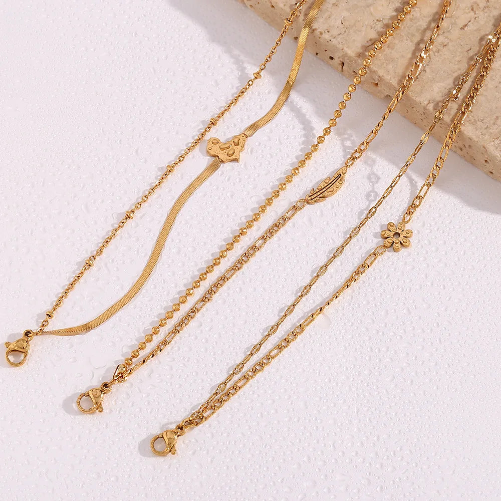 Drop Ship Double Layer Bead Chain Charm Bracelet 18K Gold Plated Stainless Steel Chain Bracelet