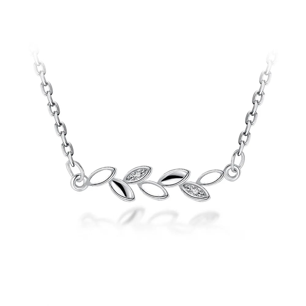 Rural Minimalist Trendy Oval-shaped Olive Branch Leaf-shaped Copper Personalized Silver-plated Necklace
