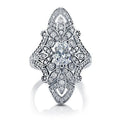 Huitan Hot Sale Noblewomen Retro Rings Oval Zirconia Silver Flower Pattern Carving Anillos Lady Girls Silver Vintage Rings