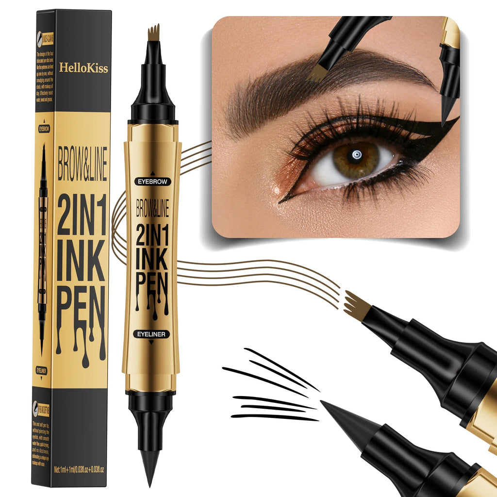 Double-ended Eyebrow Pen Private Label Long Lasting Liquid 4-tips Eyebrow Black Eyeliner Pen