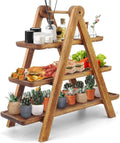 Three-tiered cupcake rack rectangular serving platter wooden farmhouse party serving brown decorative tray decoration