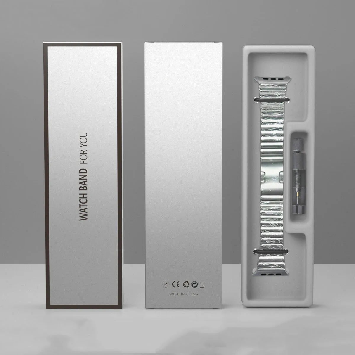 Customized Hign Quality Paper Silver Watch Strap Box Packaging for Smart Watch Strap Band Retail Gift Band Package Box