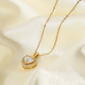 New Exquisite Women Wedding Bridal Jewelry Stainless Steel Gold Large Single Shiny Crystal Heart Pendant Necklace for Engagement