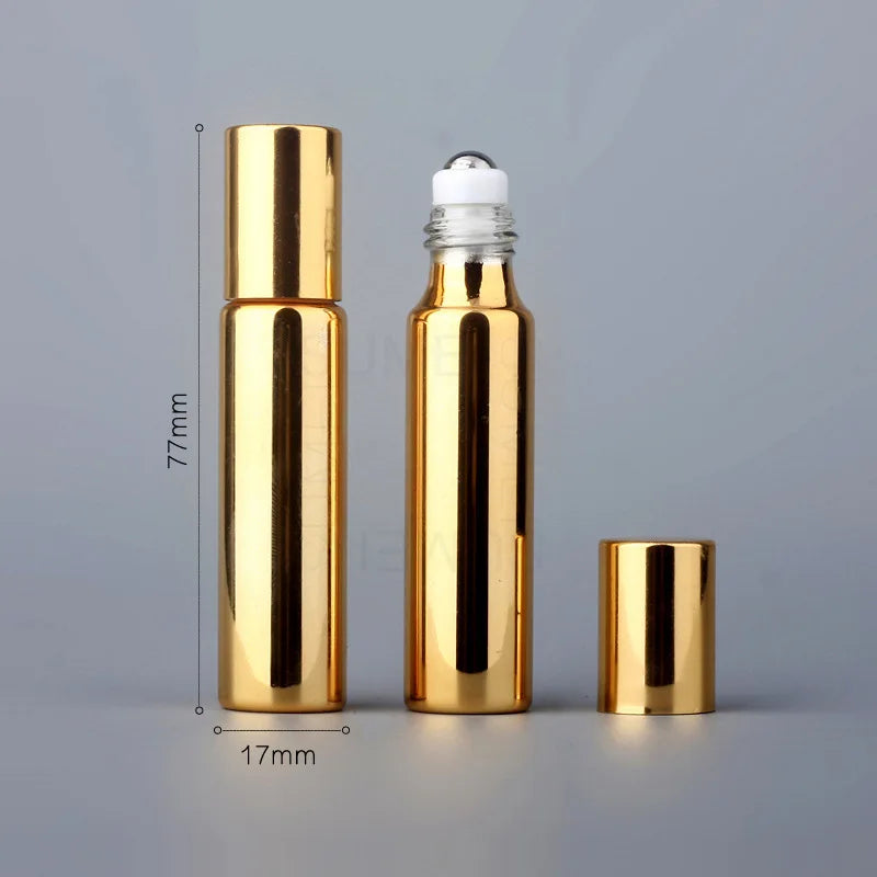 Wholesale Refillable UV Plating Roll on Gold Black Glass Roller Bottle for Perfume Essential Oil
