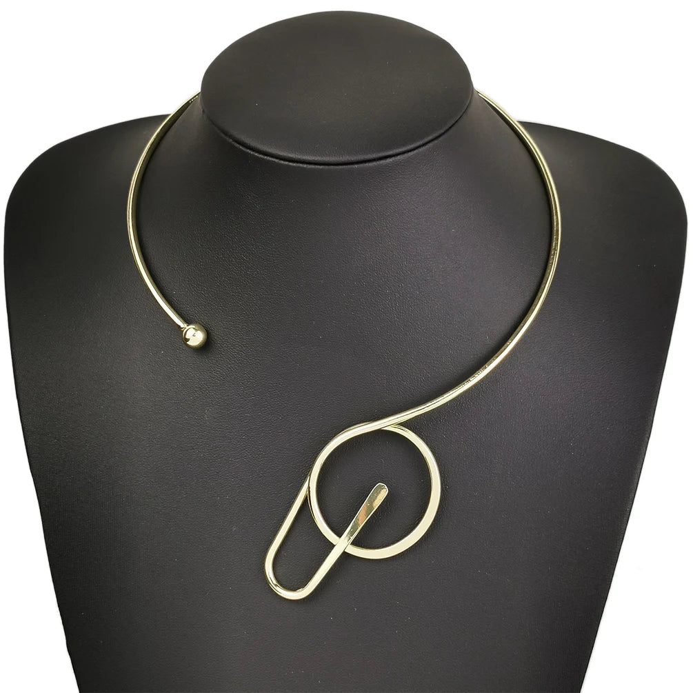 HANSIDON New Arrival Torque Pendant Design Minimalist Choker Chunky Smooth Geometric Collar Necklace for Women Wedding Jewelry