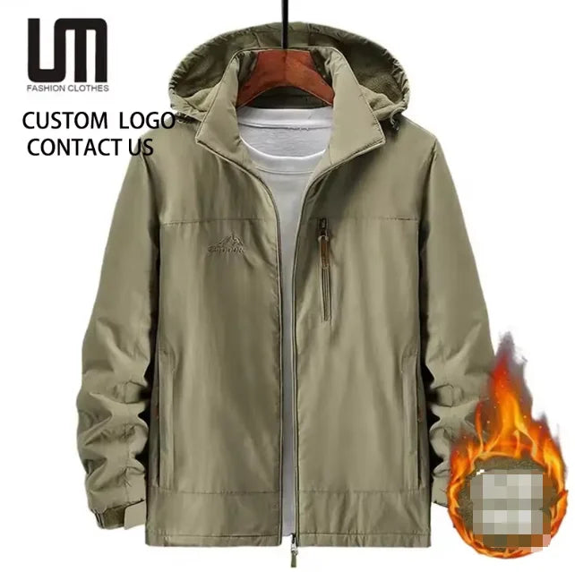 Clearance Sales Men's Windbreaker Jacket 5XL - Thick Warm Hooded Outwear Plus Size Casual Coat for Autumn Winter