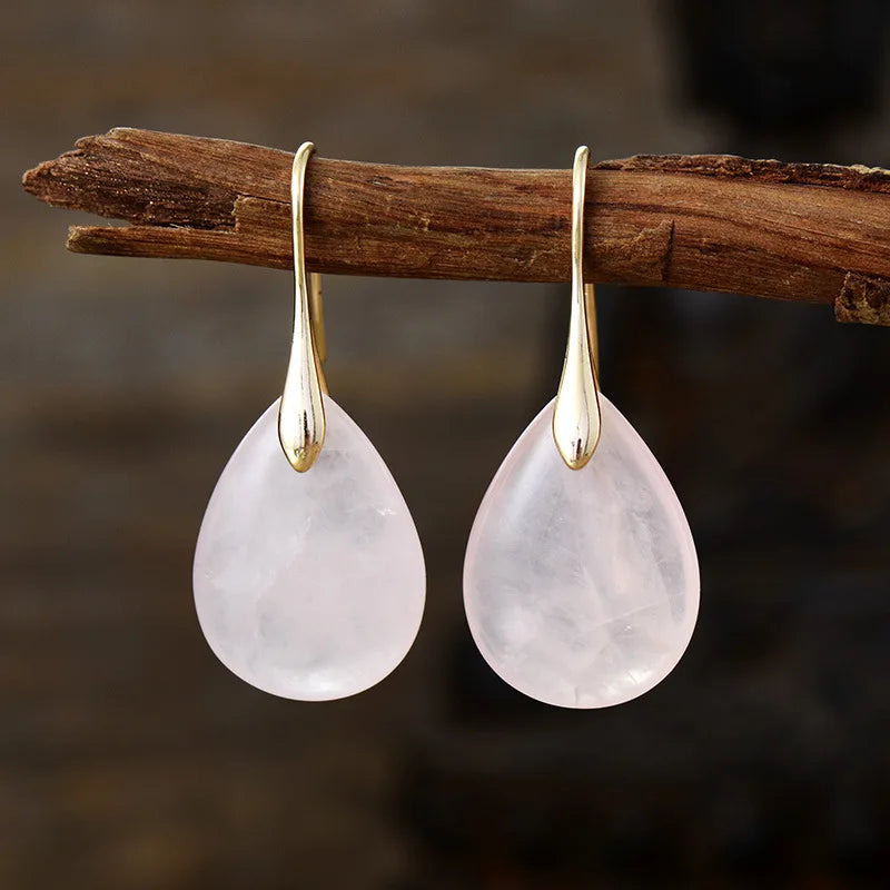 Wholesale Popular Jewelry Memorial Gift Quality Jewelry Earrings Beautiful Natural Stone Pink Crystal Pendant Earrings for Women