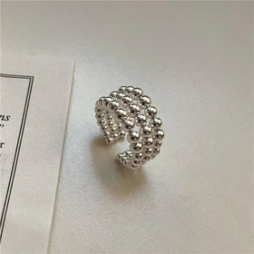 Wholesale Three Rows Beads Band Fine Jewelry Sterling Silver 925 Open Adjustable Unisex Rings for Women Men