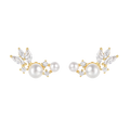 Fashion Jewelry 925 Sterling Silver Marquise Eye Wing Shape Diamond Zircon Pearl Gold Plated Stud Earrings for Women