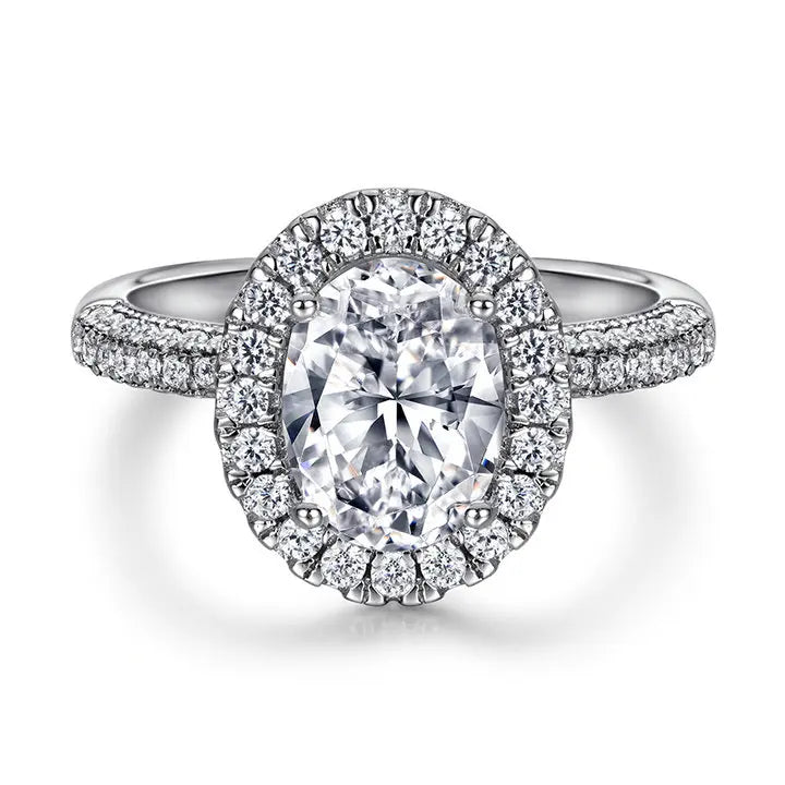 Minimalist Jewelry Factory Direct Supplier 925 Sterling Silver Oval Cut Rhodium Plated Zircon Engagement Rings Wholesale