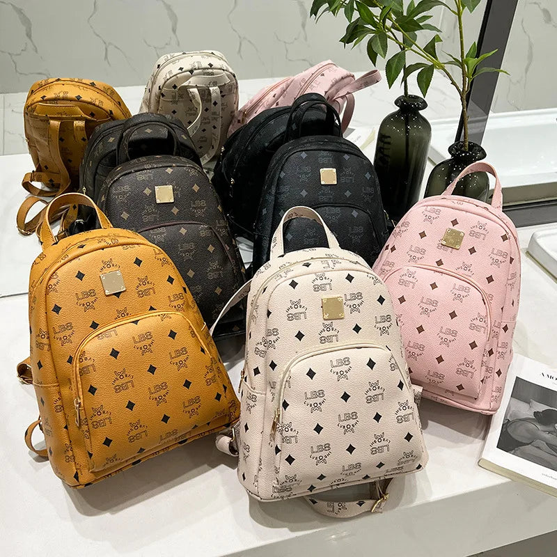 Women PU Leather Simple Mini Backpack for Female Designer Backpacks Famous Brands with Floral Print