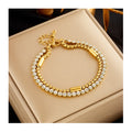 Wholesale New Adjustable 18k Gold Plated Double Layer Zircon Bangle Fashion Stainless Steel Bracelet for Women