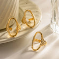 Oval Shape Non Tarnish 18k Gold Stainless Steel Hammered Texture Rings for Women
