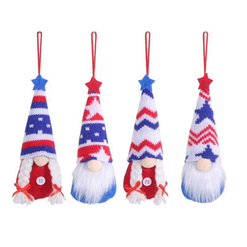 American Independence Day Decorative Doll Pendant Faceless Doll Star Striped Knitted Hat Decorative Small Pendant