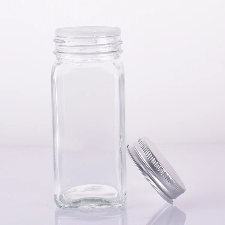 Empty Bulk square Shaped 3.3oz Recycled mccormick Spice Glass Jars Packaging 100ml Kitchen Spice Jar with Shake Lid