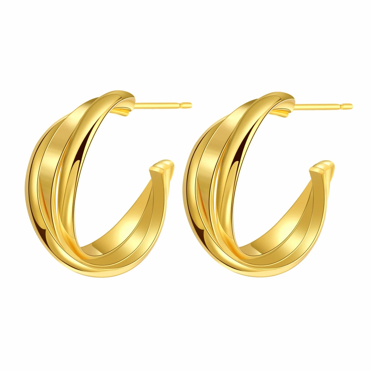 Hot Hypoallergenic Ear Stud 18K Gold Jewelry Twisted C Shape Open Hoop Earrings for Women Jewelry