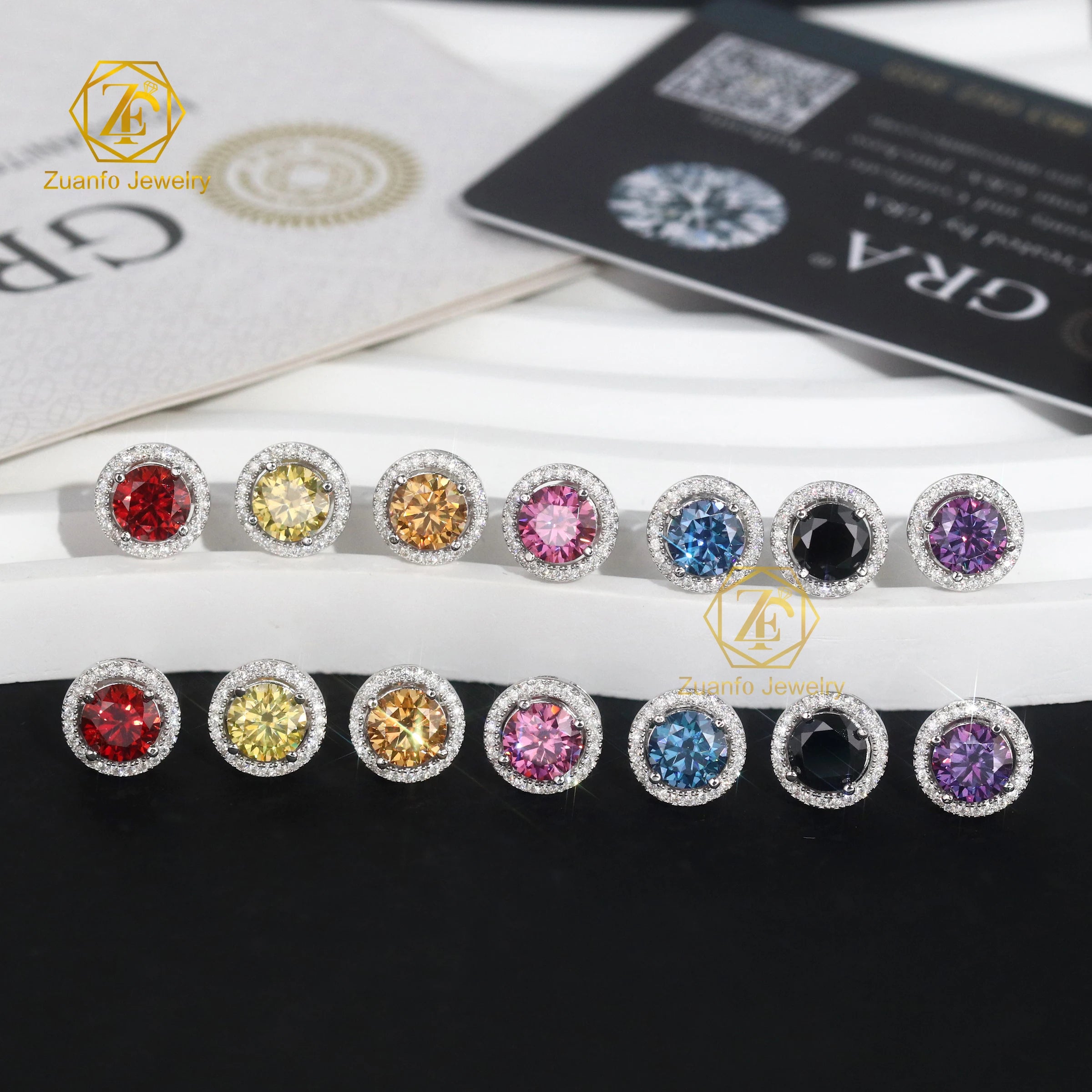 Find Jewelry  1CT 6.5mm Luxury Coloful Diamond Engagement Stud Earrings 925 Sterling Silver Moissanite Earrings