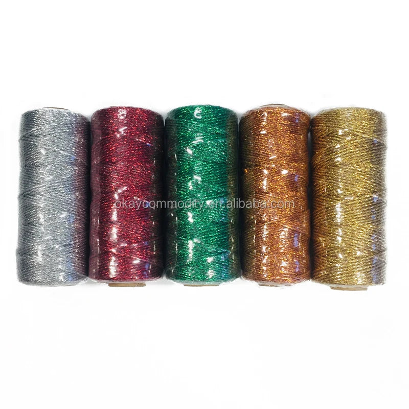 Okay 2mm Green Metallic Baker Twist Twine Macrame Cord 100% Polyester Waterproof Coated for Shoes Bags Garments Gift Wrapping