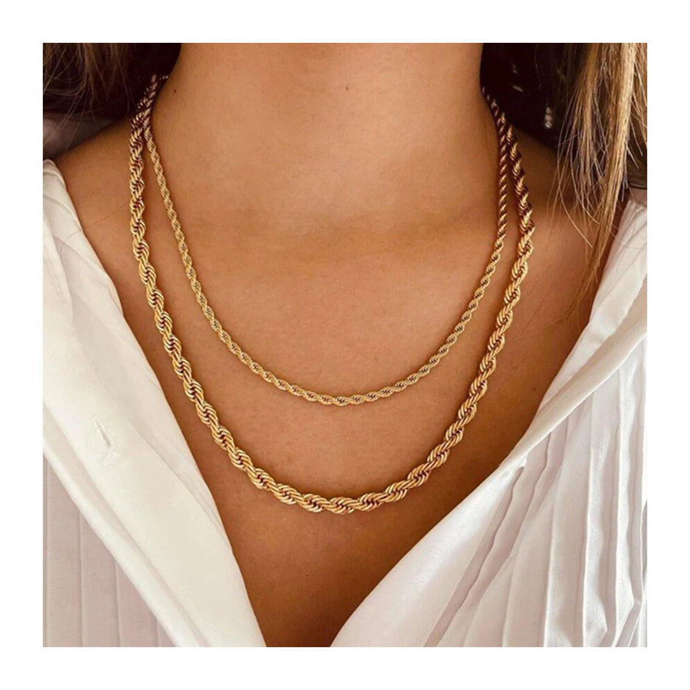 Fashion Waterproof Jewelry 2MM/3MM/4MM/5MM 18K Gold Twisted Rope Chain Necklace Stainless Steel Chains Necklaces YF2950
