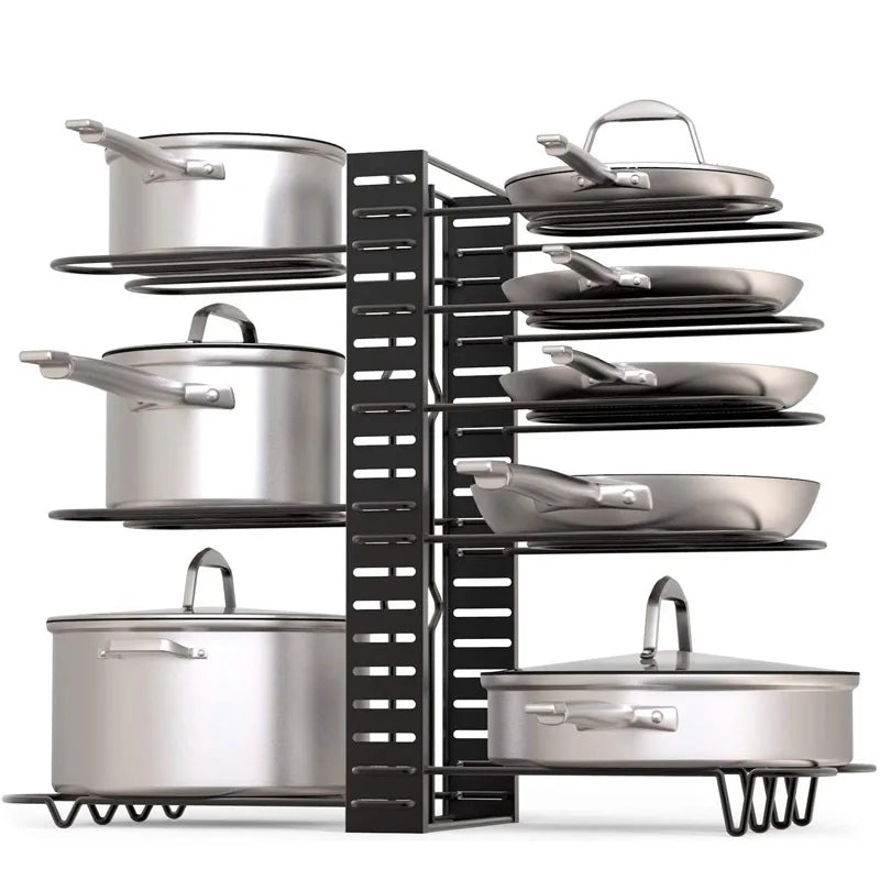 Kitchen Tool 1 or 2 Sides Storage Shelf Height Adjustable Pot Lid Holder Multi-Layer Pot and Pan Organizer Rack