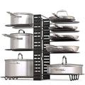 Kitchen Tool 1 or 2 Sides Storage Shelf Height Adjustable Pot Lid Holder Multi-Layer Pot and Pan Organizer Rack