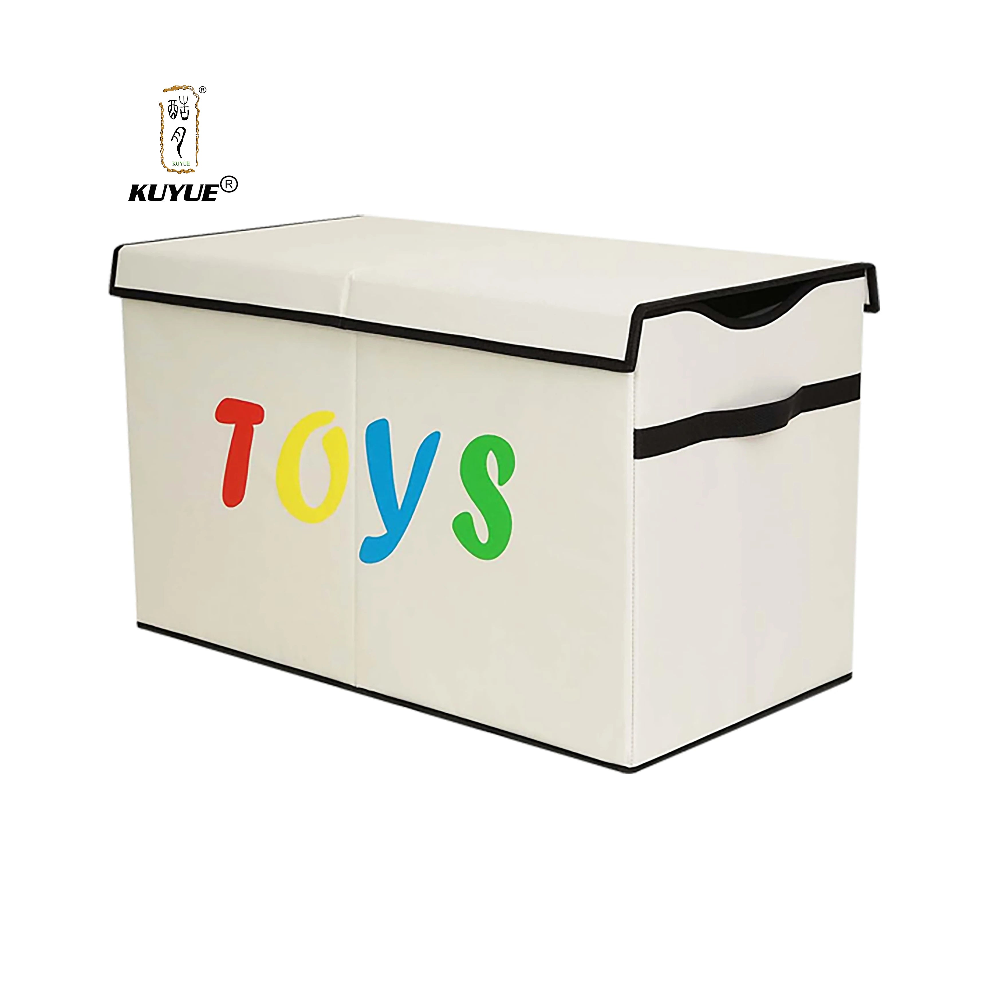 KUYUE Flip-Top Lid Decorative Storage Boxes Foldable Large Toy Chest Durable Handles Home Organization Bins Storage Baskets