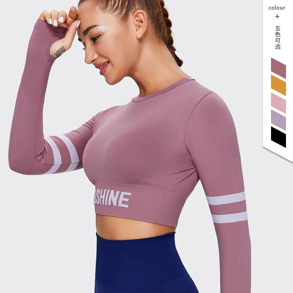 New Arrival New Crop Top Yoga Sport Bras Long Sleeve Fitness Shirt Women Seamless Breathable Eco-Friendly Casual Quick Dry Gym