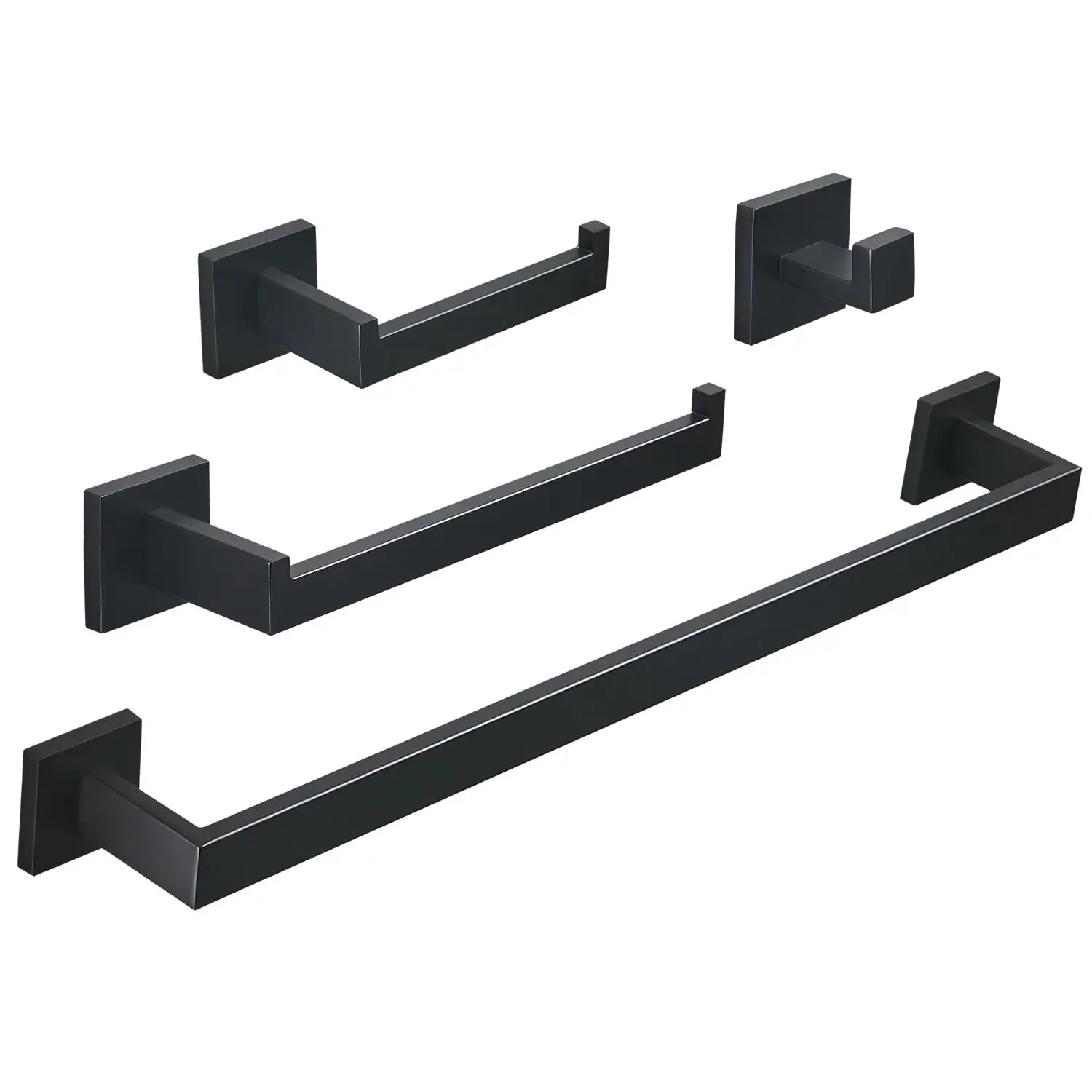 Beelee 4 Piece Square Design Towel bar Set Matt Black Modern Bathroom Accessories Hardware Set