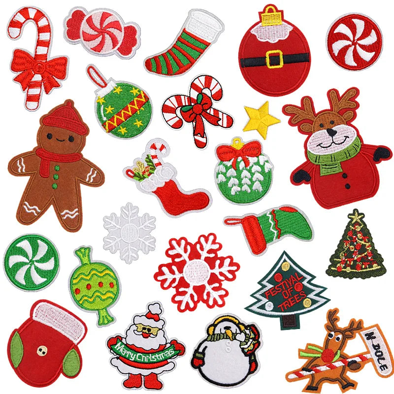 Christmas Hot Melt Adhesive Embroidered Patch for Hats Clothing Jeans Shoe Bags Decoration Diy Garment Embroidery Patch
