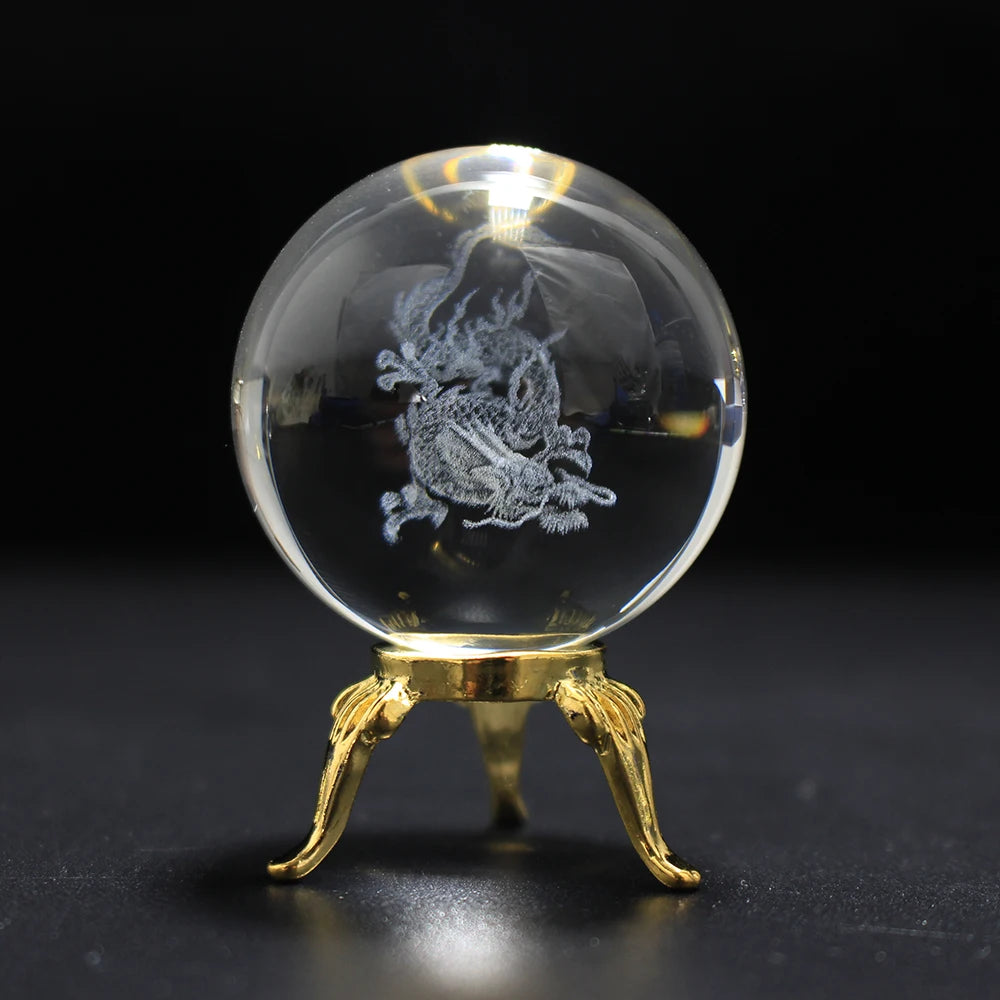 Mini Crystal Dragon Engraving 3D Ball Quartz Glass Clear Ball Spheres Glass Ball Crystal Craft