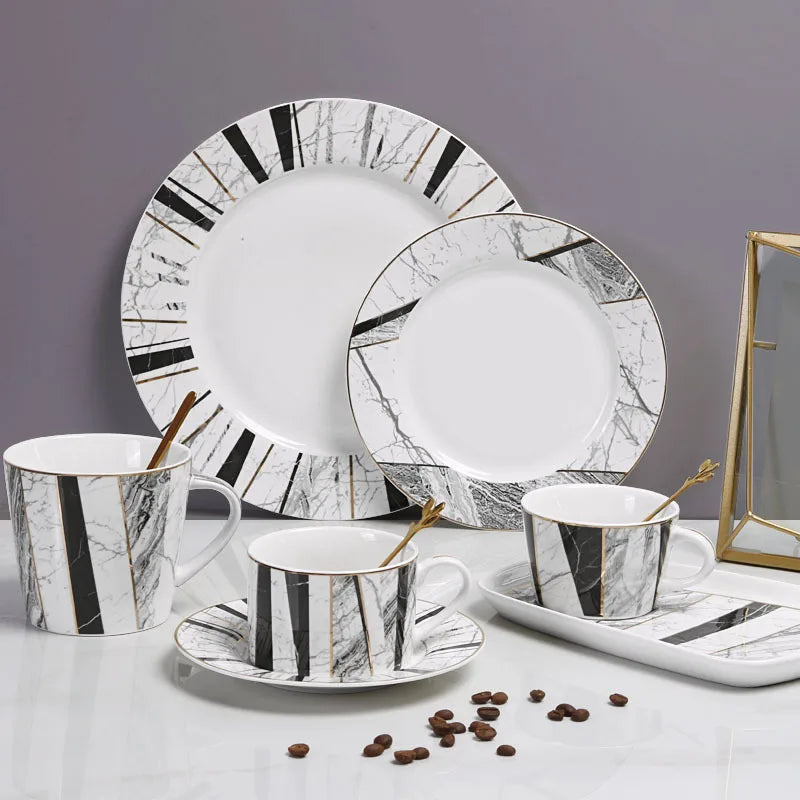 European Eco-Friendly Porcelain Stone Coffee Cup Set English Afternoon Tea Cup Saucer Breakfast Dessert Plate